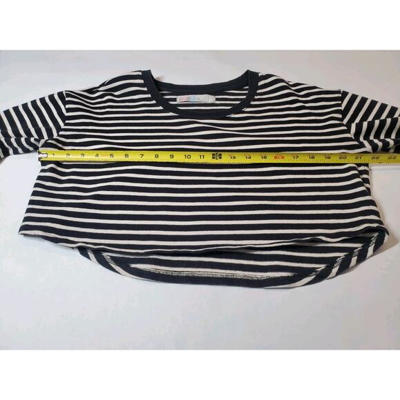 Free People Women’s Medium Black & White Striped Crop Top Long Sleeve Cotton - Picture 7 of 9